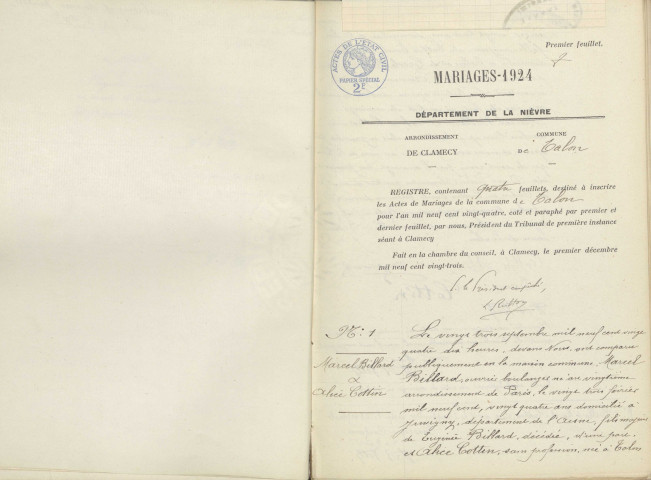 Talon : actes d'état civil.