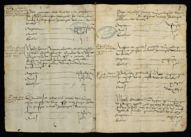 Liève des droits dus à Gabriel Le Bourgoing, écuyer, seigneur de Champlevrier (paroisse de Chiddes), Faulin (paroisse de Saint-Léger-de Fougeret) et Montjolmain (paroisse de Charbonnat), accensés à André Repoux et à Antoine Laudet. Liste des tenanciers, état des redevances dues et, en marge, indication des recettes.