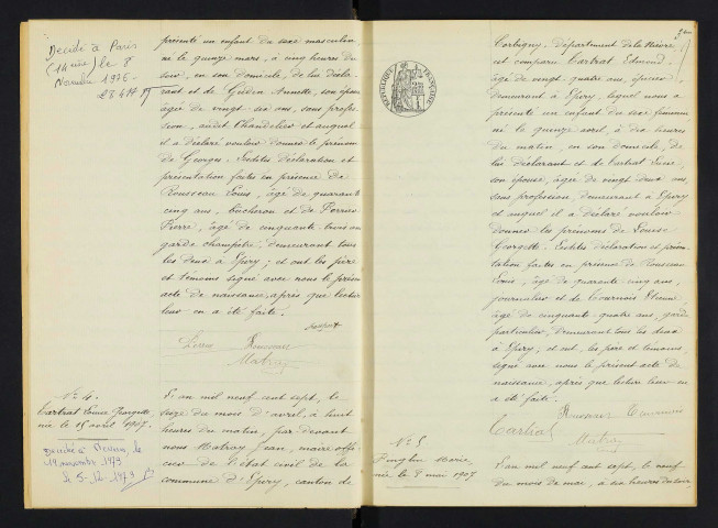 Epiry : actes d'état civil.