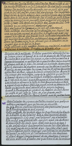 Méthode courte taille rabattante. Foudroyage, voie en couche 3e blard étage 431, puits des Minimes.