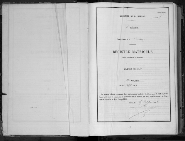 Bureau de Cosne, classe 1881 : répertoire des fiches matricules n° 1495 à 1938