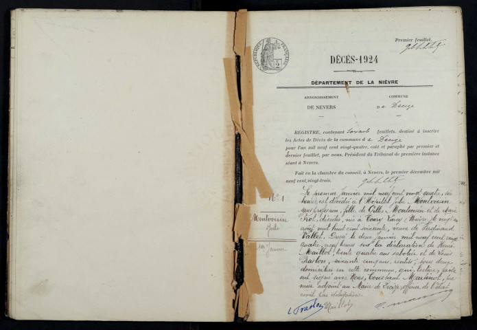 Decize : actes d'état civil (décès).