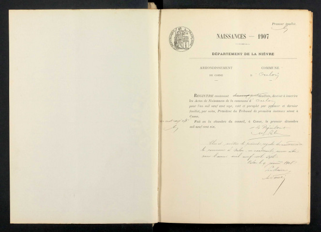 Oulon : actes d'état civil, table décennale.