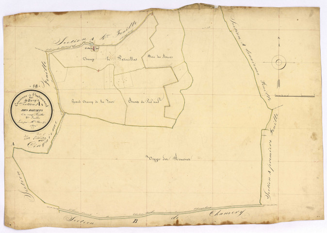 Châteauneuf-Val-de-Bargis, cadastre ancien : plan parcellaire de la section A dite des Bornets, feuille 3