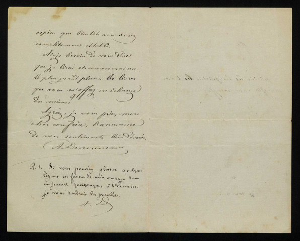 DESROUSSEAUX (Alexandre), chansonnier à Lille (1820-1892) : 3 lettres.