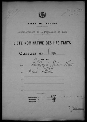 Nevers, Quartier du Croux, 26e section : recensement de 1931