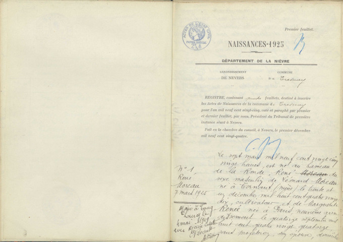 Tresnay : actes d'état civil.