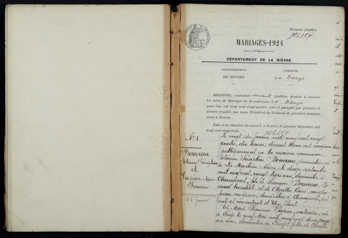 Decize : actes d'état civil (mariages).