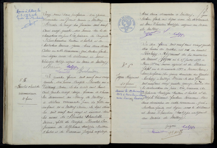 Millay : actes d'état civil.