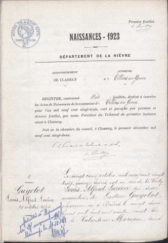 Villiers-sur-Yonne : actes d'état civil.