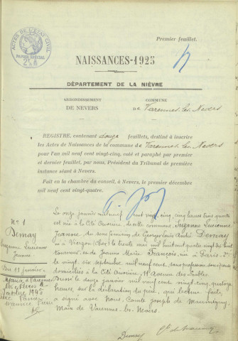 Varennes-lès-Nevers : actes d'état civil (naissances).