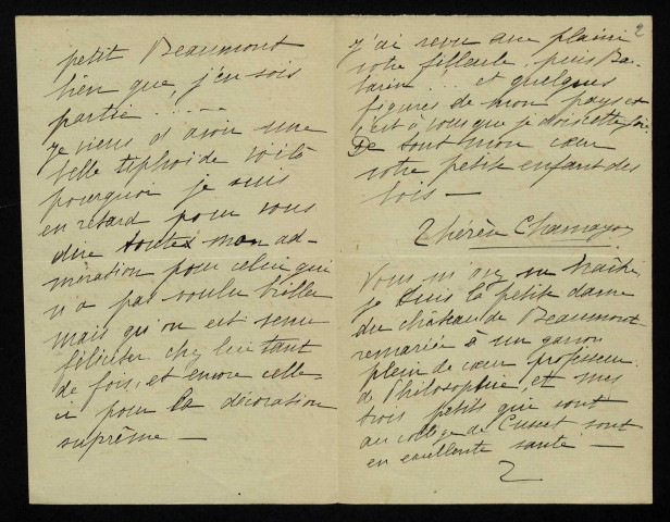 CHAMAYOU (Thérèse), à Cusset (Allier), originaire de Beaumont-la-Ferrière : 2 lettres.