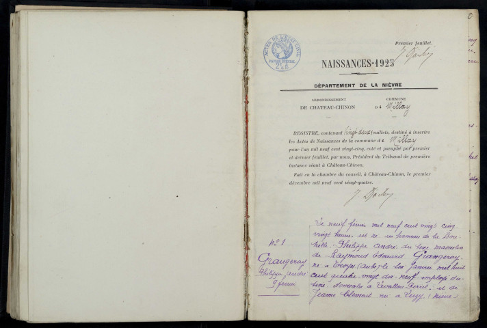 Millay : actes d'état civil.