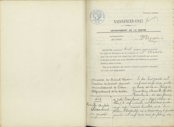 Saint-Vérain : actes d'état civil.