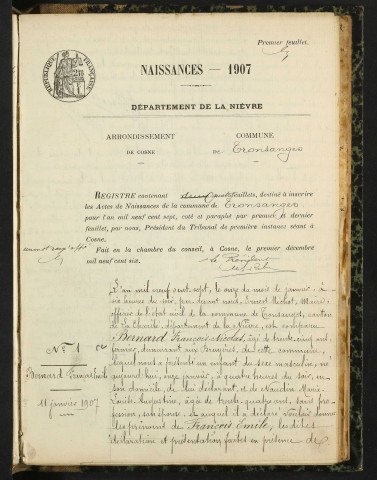 Tronsanges : actes d'état civil, table décennale.