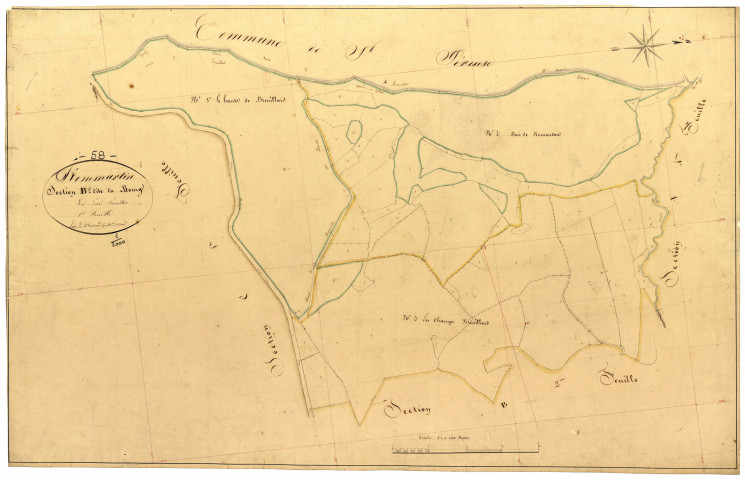 Dommartin, cadastre ancien : plan parcellaire de la section B dite du Bourg, feuille 1