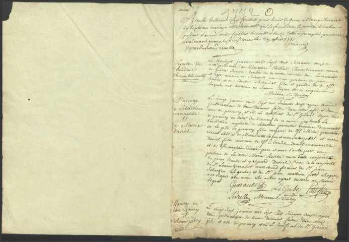 Oulon : registres paroissiaux.