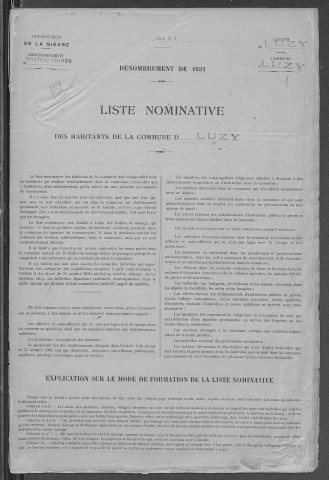 Luzy : recensement de 1931