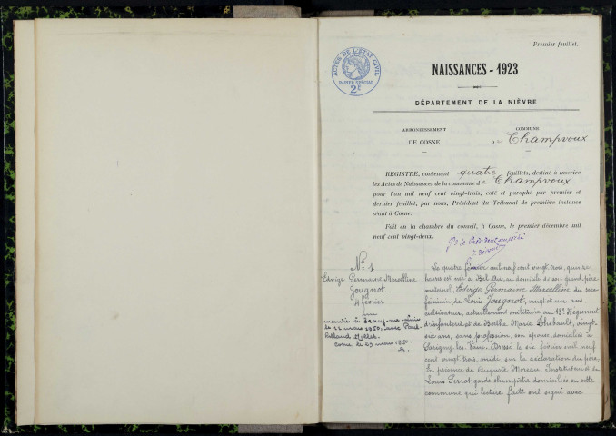 Champvoux : actes d'état civil.