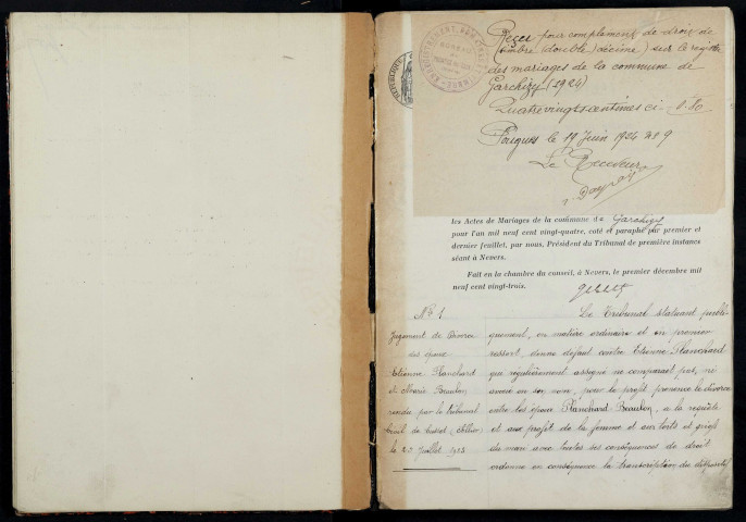 Garchizy : actes d'état civil (mariages).