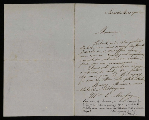 MAUFOY (C. et J.), à Nevers : 1 lettre.