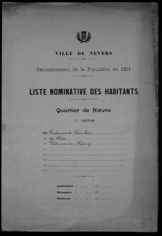 Nevers, Quartier de Nièvre, 1re section : recensement de 1911