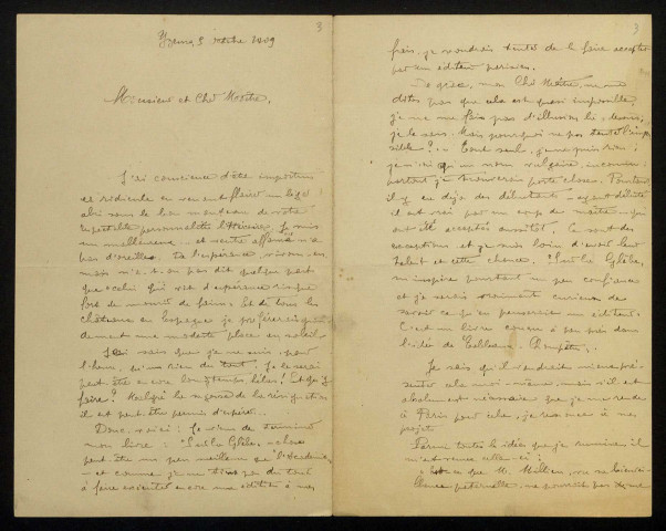 VOISIN (Joseph), écrivain à Yzeure (Allier) (1882-1969) : 3 lettres, manuscrit.
