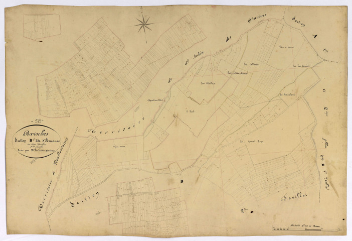 Bazoches, cadastre ancien : plan parcellaire de la section D dite d'Armance, feuille 1