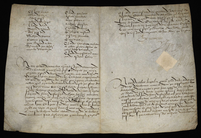 Affaires militaires. - Ban et arrière-ban, convocation des archers de la compagnie de Monsieur de Vaugrignon sénéchal de Bourbonnais pour le roi : montre des derniers quartiers de 1578 destinée au receveur des aides et tailles.