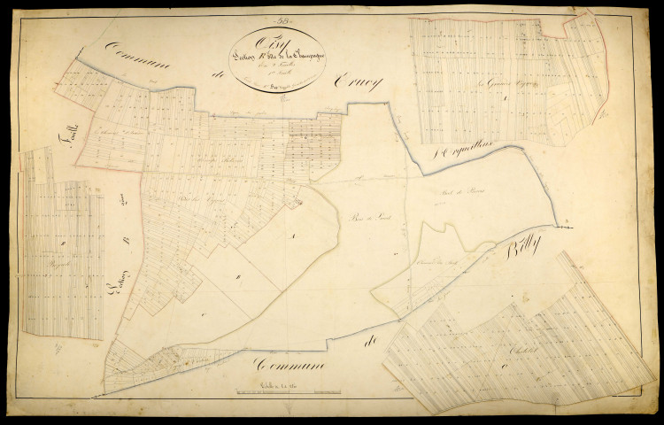 Oisy, cadastre ancien : plan parcellaire de la section B dite de la Champagne, feuille 1