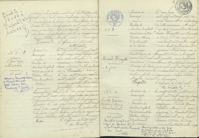 Sermages : actes d'état civil.