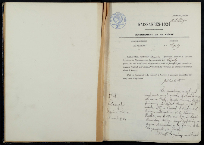 Cizely : actes d'état civil.