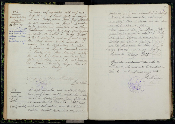 Bulcy : actes d'état civil.