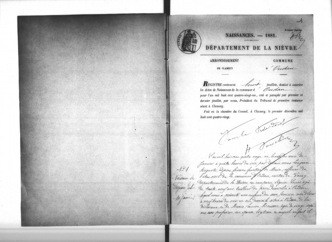 Oudan : actes d'état civil.