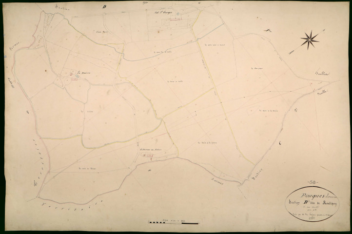 Pouques-Lormes, cadastre ancien : plan parcellaire de la section D dite de Montigny, feuille 2