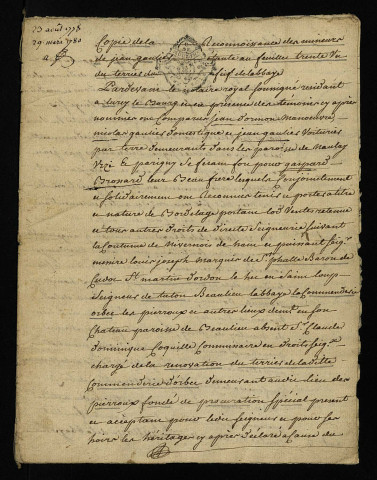 Bail à bordelage à Nolay, par la famille Gaulier au profit de la famille de Druy : reconnaissances extraites du terrier.