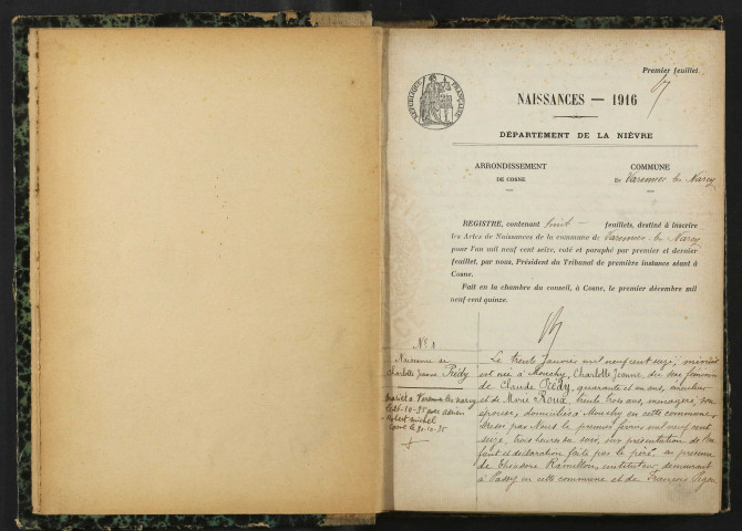 Varennes-lès-Narcy : actes d'état civil, table décennale.