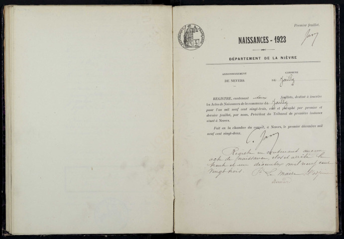 Jailly : actes d'état civil.