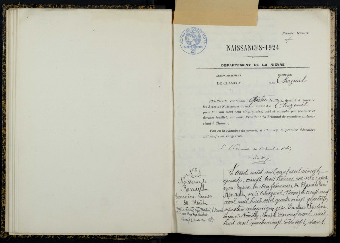 Chazeuil : actes d'état civil.