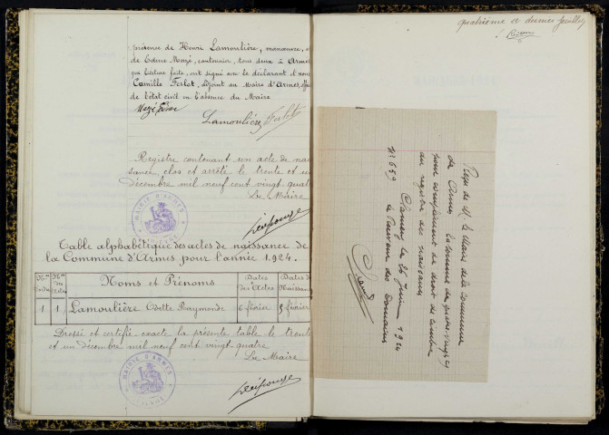 Armes : actes d'état civil.