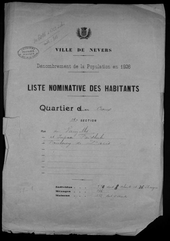 Nevers, Quartier du Croux, 21e section : recensement de 1926