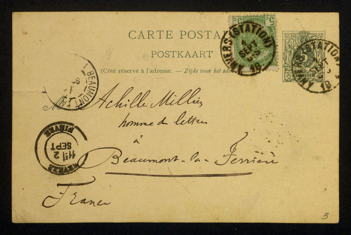 MONT (Pol de), poète belge (1857-1931), à Anvers : 5 lettres, manuscrits.