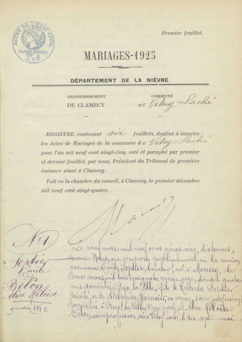 Vitry-Laché : actes d'état civil.