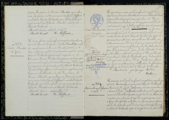 Sainte-Colombe-des-Bois : actes d'état civil.