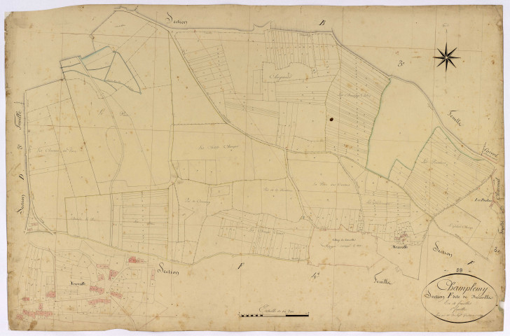 Champlemy, cadastre ancien : plan parcellaire de la section F dite de Neuville, feuille 1