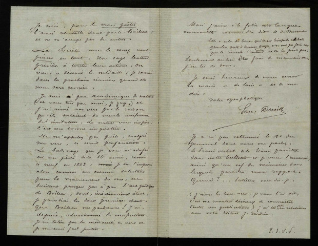 DESEILLE (Ernest), écrivain et membre de la Société académique de Boulogne-sur-Mer (1835-1889) : 2 lettres.