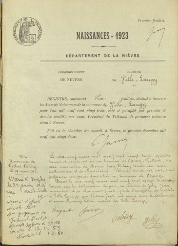 Ville-Langy : actes d'état civil.