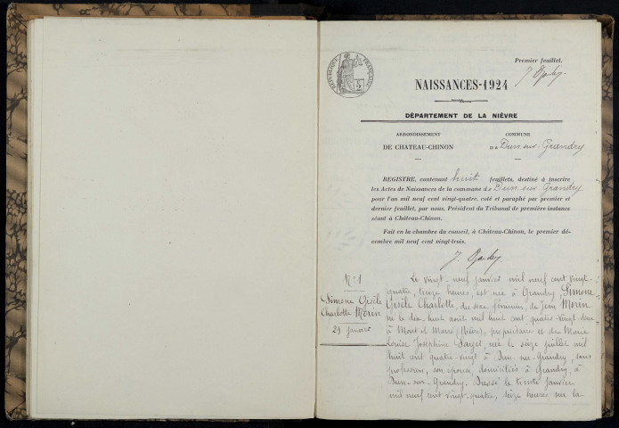 Dun-sur-Grandry : actes d'état civil.