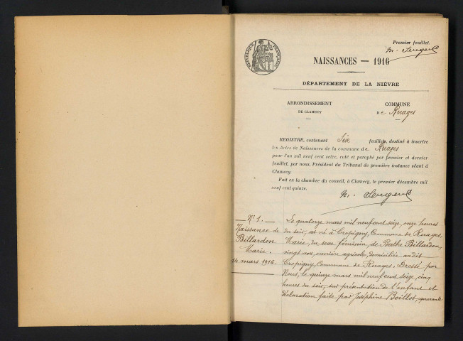 Ruages : actes d'état civil.