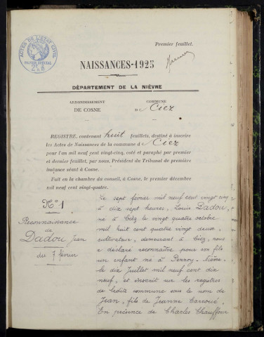 Ciez : actes d'état civil.